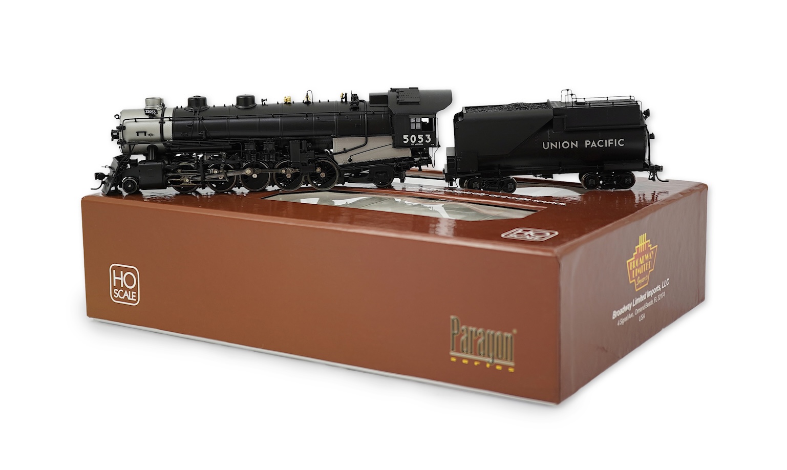 A boxed HO gauge Broadway Limited Paragon Series (1294) model of Union Pacific TTT-6, 5053, 2-10-2 locomotive with bogie tender, powered for two rail operation.